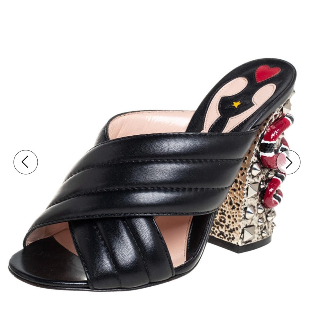 Gucci Webby Snake Heel Black Leather Mule Heel